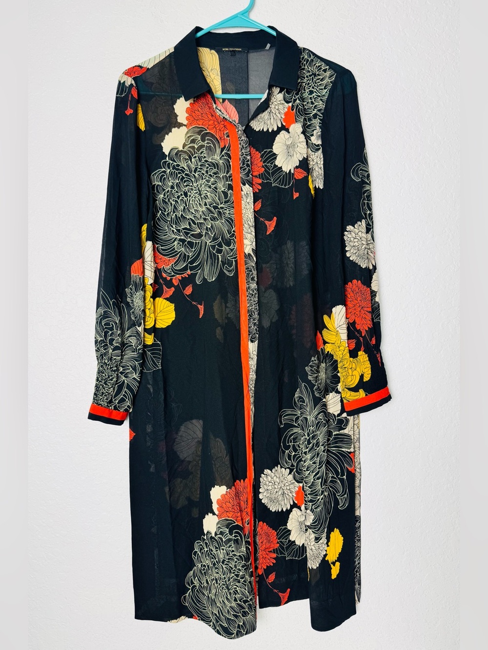 Kobi Halperin Julia Printed Stretch Silk Long Line Tunic Short Duster Medium